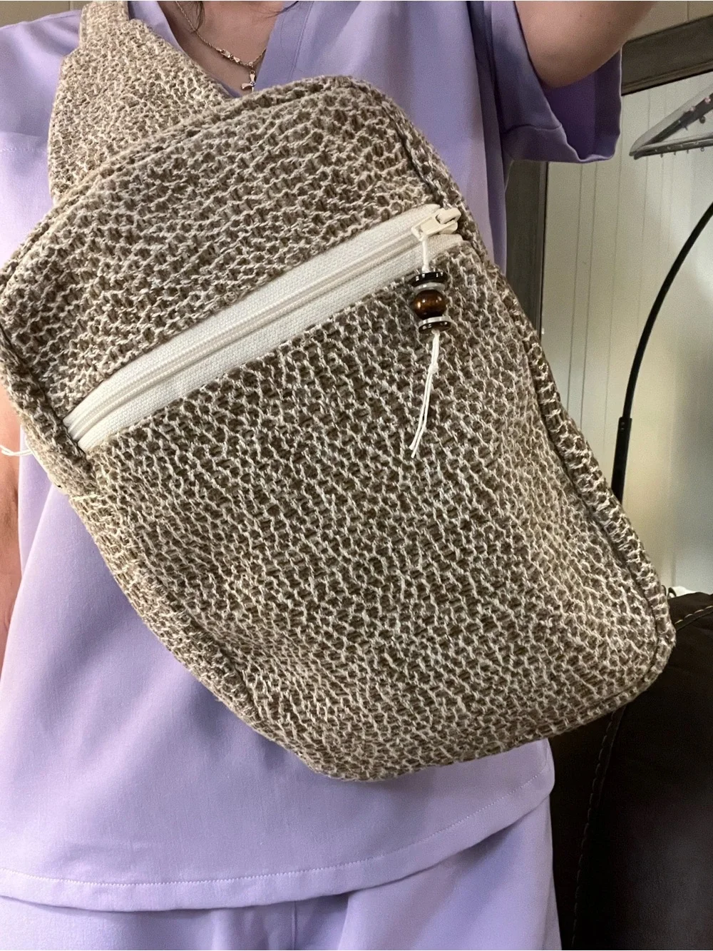 Neutral Woven Crossbody Bag - Taupe/Cream